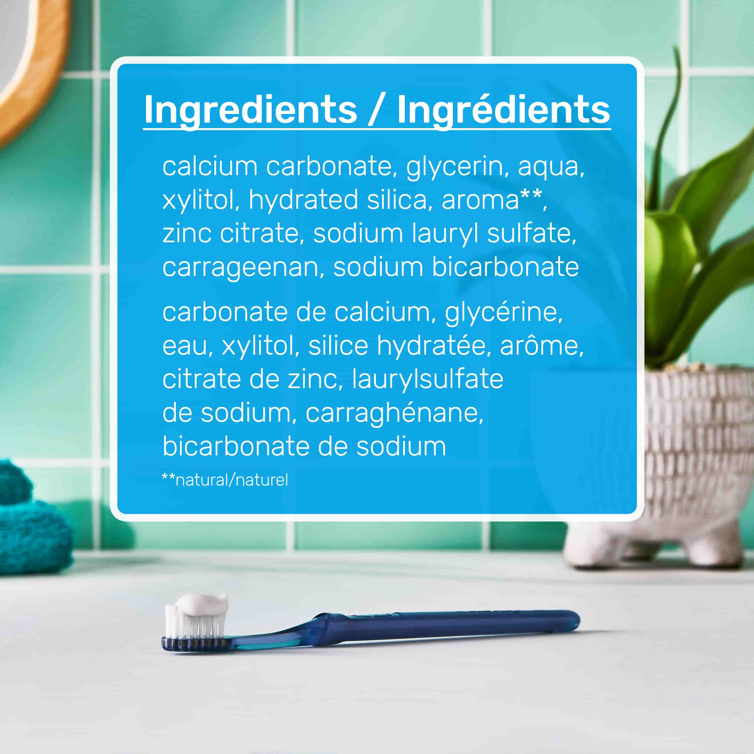 Ingredients list displayed for Tom’s of Maine Simply White Fluoride Free Toothpaste, Peppermint.