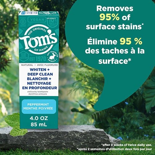 Whiten + Deep Clean Whitening Fluoride Natural Toothpaste, Peppermint