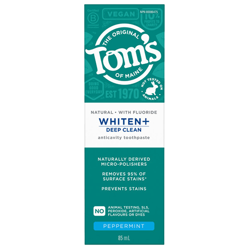 Whiten + Deep Clean Whitening Fluoride Natural Toothpaste, Peppermint